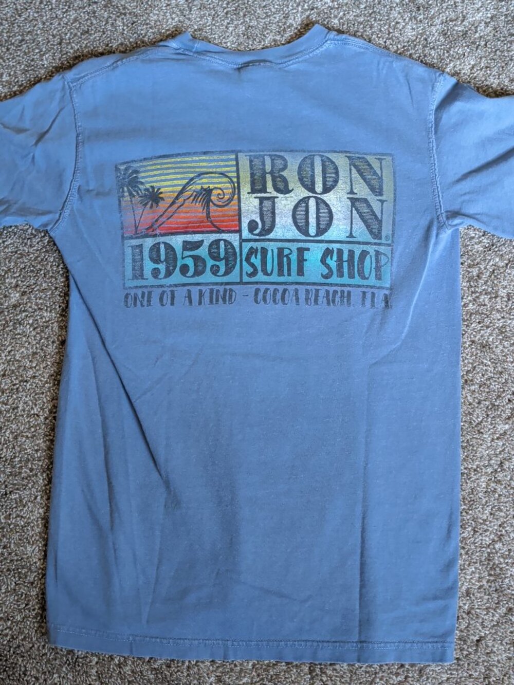 Ron Jon Surf Shop Cocoa Beach Florida Blue Size Small Short Sleeve 2-Sided Tee
